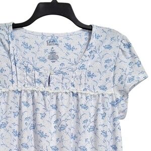 Croft Barrow Nightgown Womens M White Blue Floral Pleats Lace Trim Sleepwear